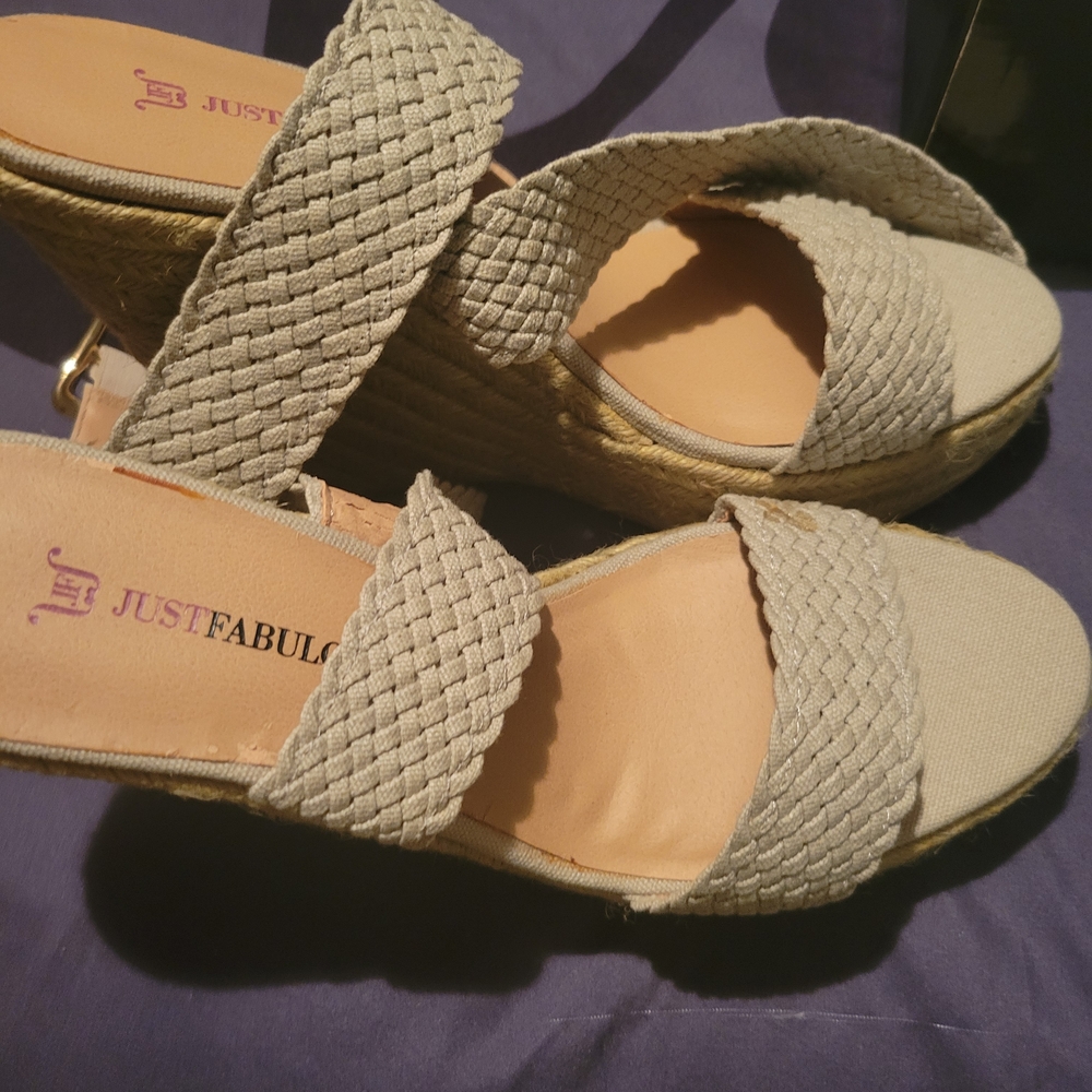 JustFab Women's Cream Wedge Sandals